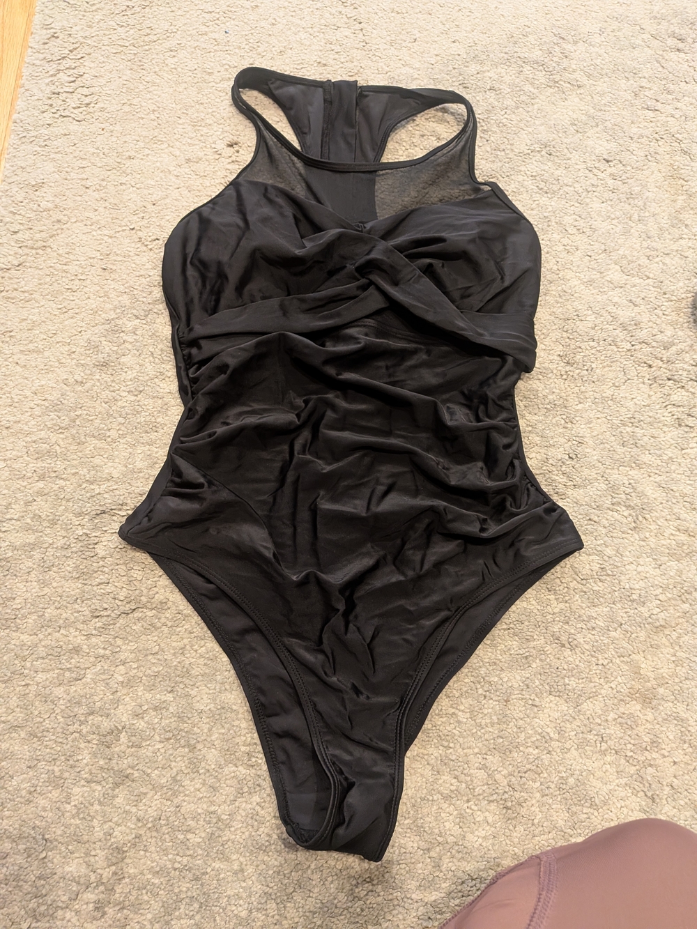 Black Twisted Front One-Piece Swimsuit With zip up back
